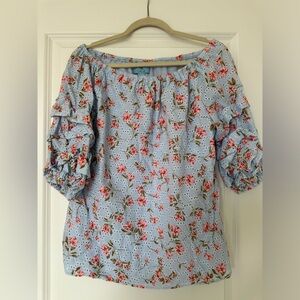 Light blue floral print ruffled top